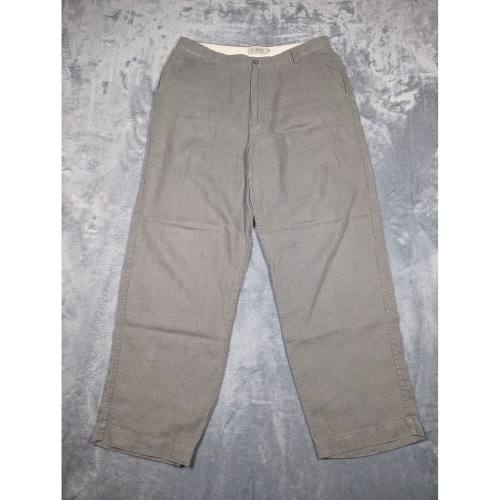 J.Crew Pants Mens 34x30 Gray 100% Linen Chino Straight Leg Casual Summer